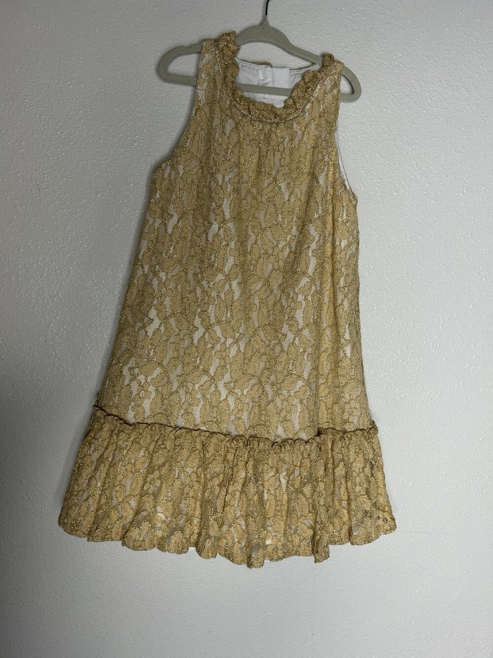 Janie And Jack White Gold Lace Holiday Wedding Special Occasion Dress Size 8